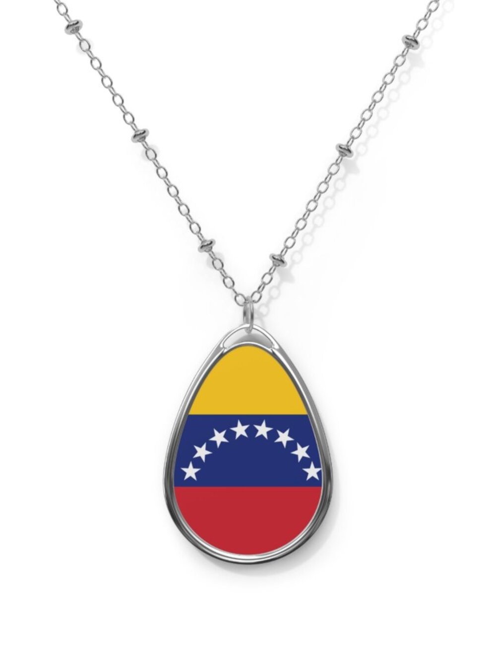 Venezuela Flag Oval Necklace – Patriotic Gift Pendant - One Size / Silver